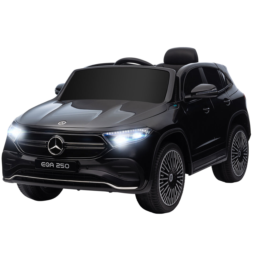 Elektrisk børnebil, mercedes-benz eqa med licens, 3-8 km/t, musik, forlygter, horn, fjernbetjening, sort