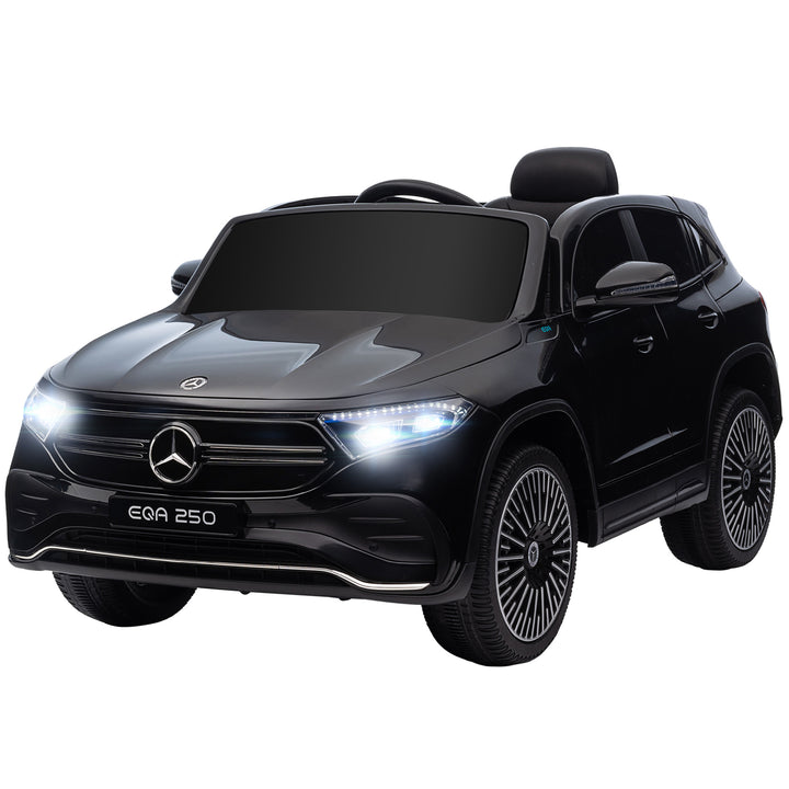 Elektrisk børnebil, mercedes-benz eqa med licens, 3-8 km/t, musik, forlygter, horn, fjernbetjening, sort