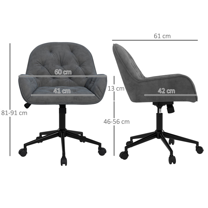 Kontorstol, skrivebordsstol, computerstol, højdejusterbar, fløjlslook, grå