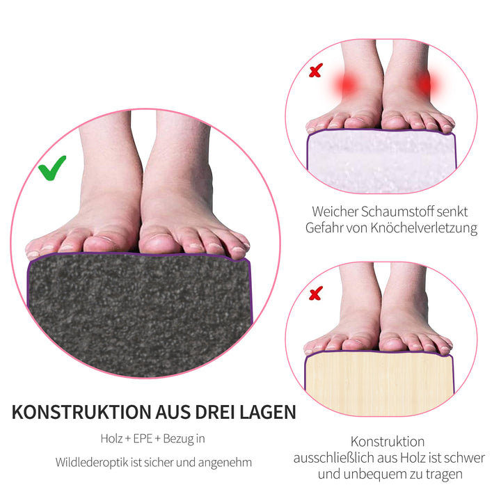 Sammenklappelig balancebom, skridsikker, ruskindsbetræk, holdbart træ, 210 x 10 x 6,5 cm, lilla