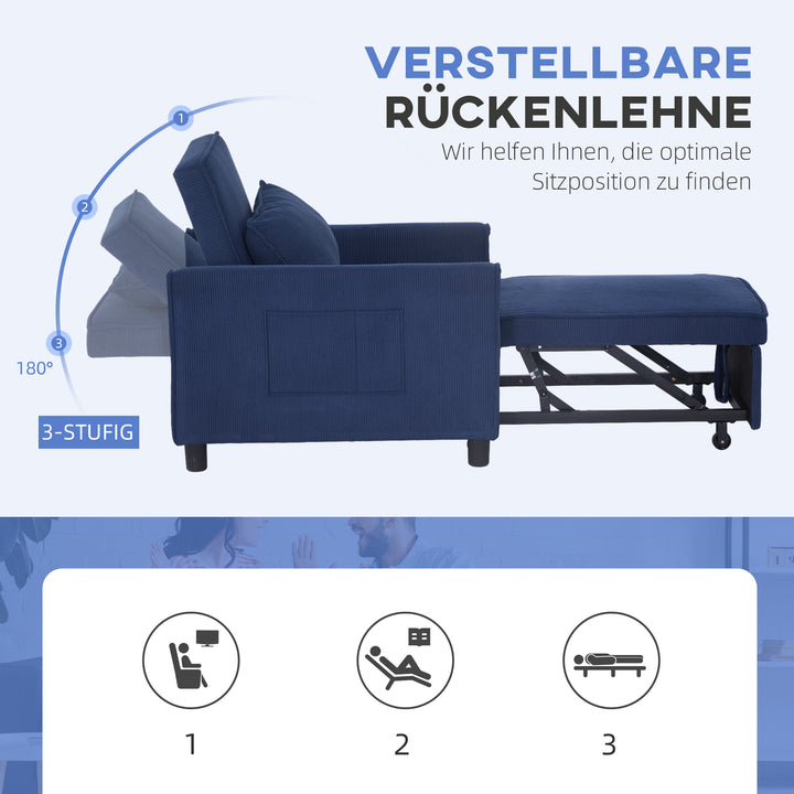 Lænestol, justerbar, 3 positioner, fløjlsbetræk, op til 120 kg, blå