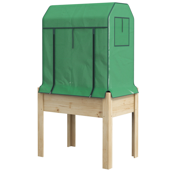 2-I-1 højbed plantekasse koldramme drivhus, 86 cm x 60 cm x 165 cm, naturlig + grøn