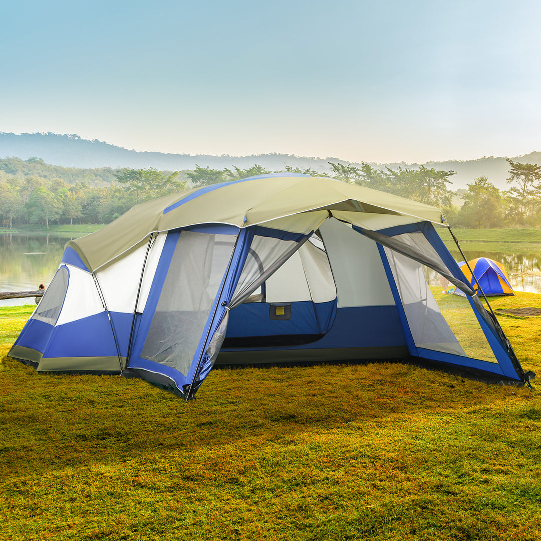 Campingtelt 6-8 personers telt familietelt med forhal, glasfiber, blå, 518 x 487 x 237 cm