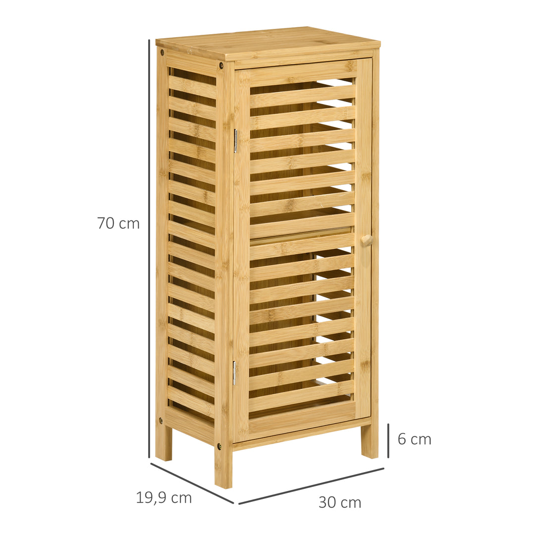 Badeværelsesskab med lameldør, justerbar hylde, bambus, 30x19,9x70 cm