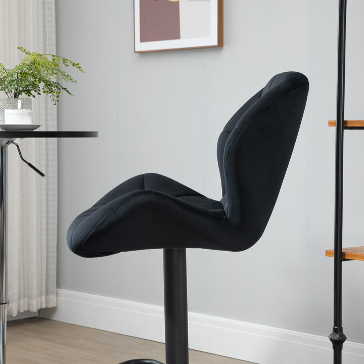 Sæt med 2 barstole, drejestole med ryglæn, højdejusterbar bistroskammel, barskammel, fløjlsberøring, armløs, skum, sort, 51,5 x 57,5 x 93-114,5 cm