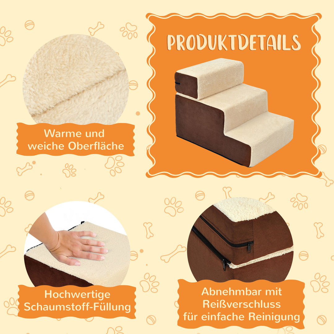 Kæledyrstrappe hundetrappe kattetrappe 3 trin til katte og hunde plys beige 54 x 40 x 39 cm