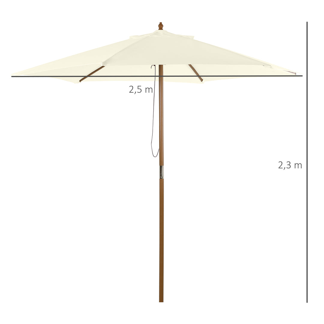 Parasol Ø 250 cm, parasol med trækmekanisme, balkonparasol, strandparasol af bambus, vindtæt, markedsparasol, solskærm til balkon, terrasse, have, hvid