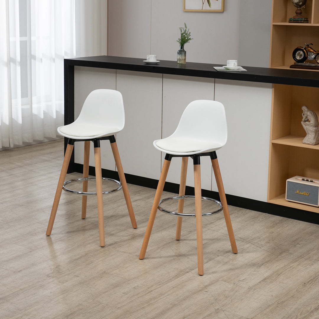 Sæt med 2 barstole, skandinavisk design, fodstøtte, 38,5 cm x 42,5 cm x 91 cm, natur + hvid
