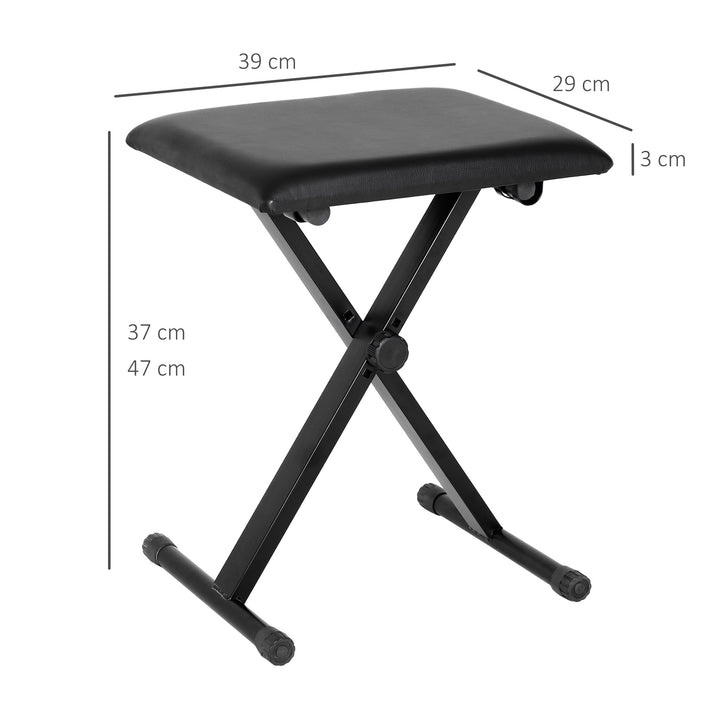 Højdejusterbar klaverstol, X-formet klaverbænk med kunstlæderhynde, foldbar klaverstol til klaver og keyboard, 39 x 29 x 37-47 cm, sort