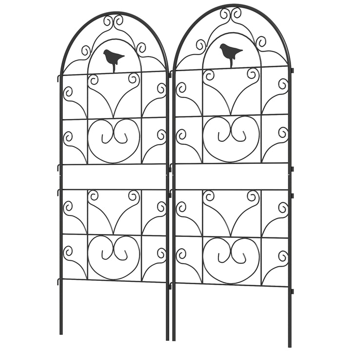 Metalespalier sæt med 2 til stikkontakt, rustfri, med fugledesign til klatreplanter, 50x120 cm, sort