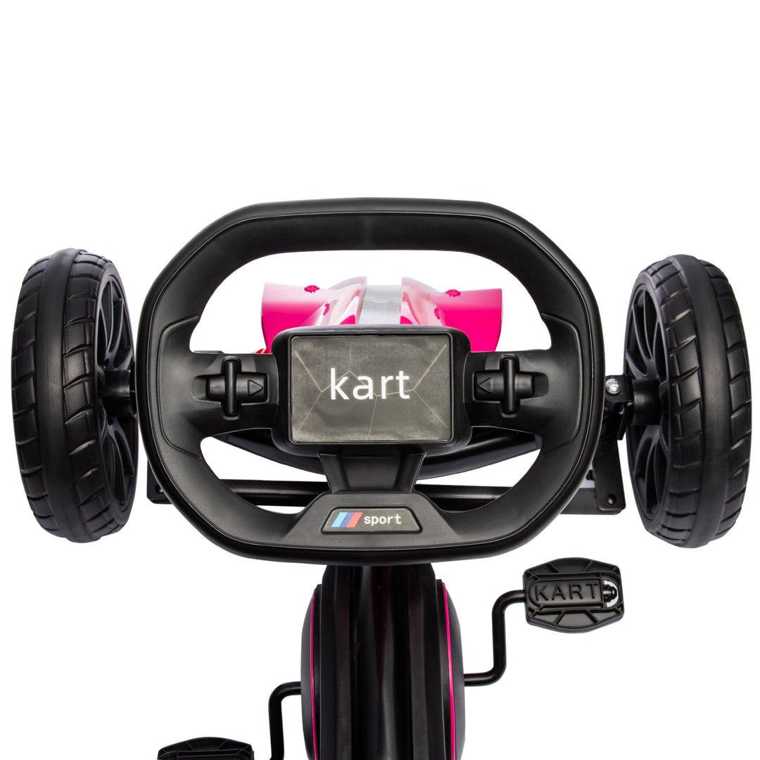 Gokart, børnekøretøj med justerbart sæde, pedalbil, pedalbil med håndbremse, 3-8 år, udendørs, lyserød