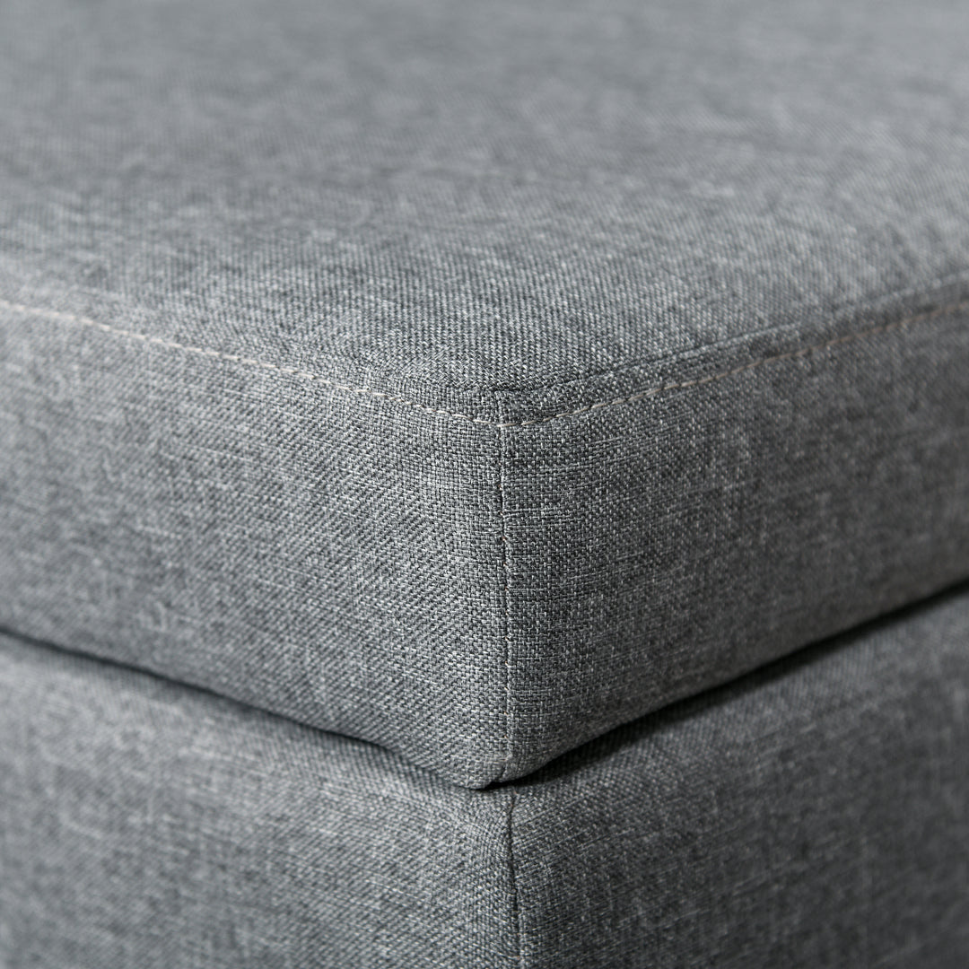 Opbevaringsbænk med aftagelig bakke, polstret bænk med linnedlook, kommode med træben, kommodebænk til stue, soveværelse, entre, 107 x 50 x 44 cm, mørkegrå