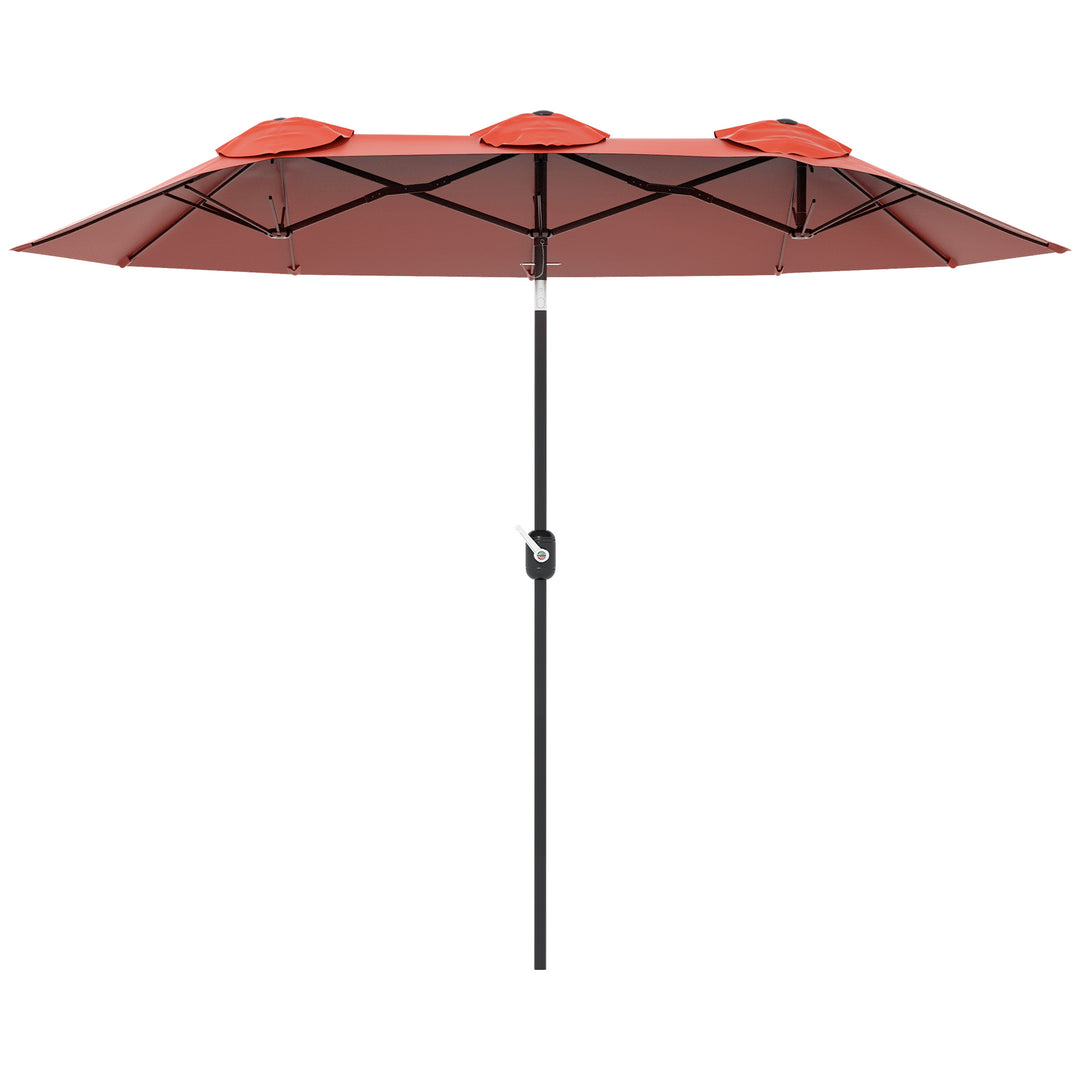 Parasol, haveparasol, vipbar, med håndsving, vindfang, polyester+stål, bordeaux, 295 x 152 cm