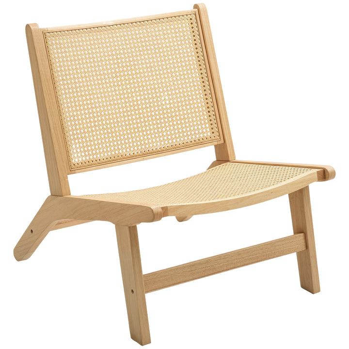 Rattanstol, læsestol, træramme, bredt sæde, 64 x 70 x 74 cm, naturtræ