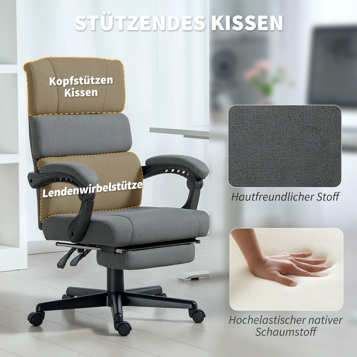 Polstret kontorstol med fløjlslook, højdejusterbar, på hjul, grå