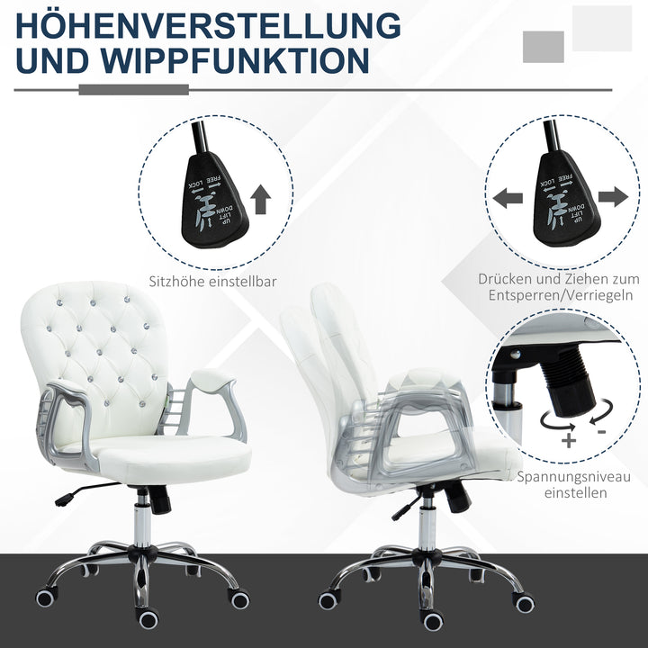 Kontorstol, ergonomisk skrivebordsstol med armlæn, polstret ryglæn, hvid