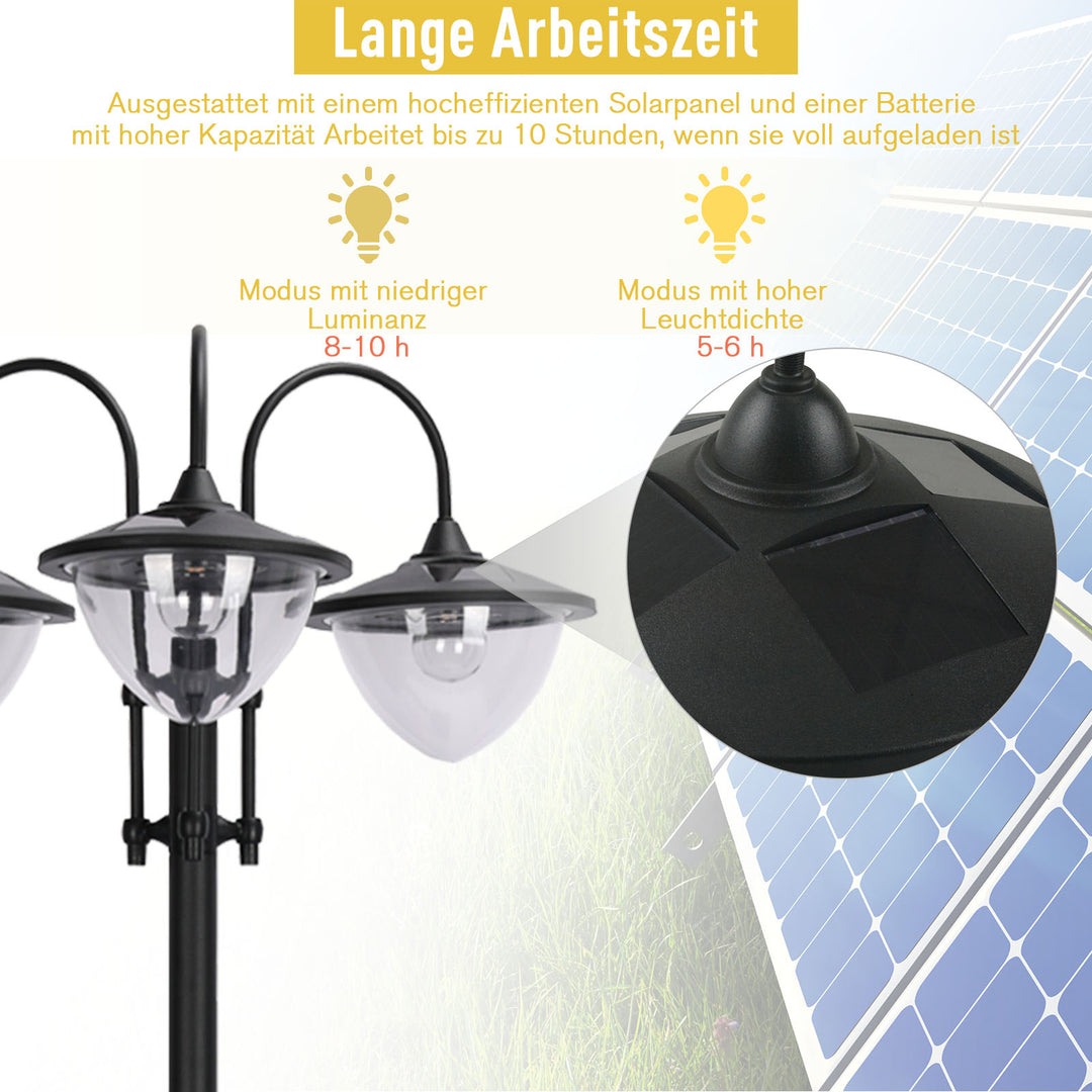 Solcelledrevet lanternegulvlampe lavet af metal, havelanterne med lysstyring, 189 cm høj, lanterne udendørslampe, vandtæt ip44 med urtepottefod til havebalkondekoration, sort