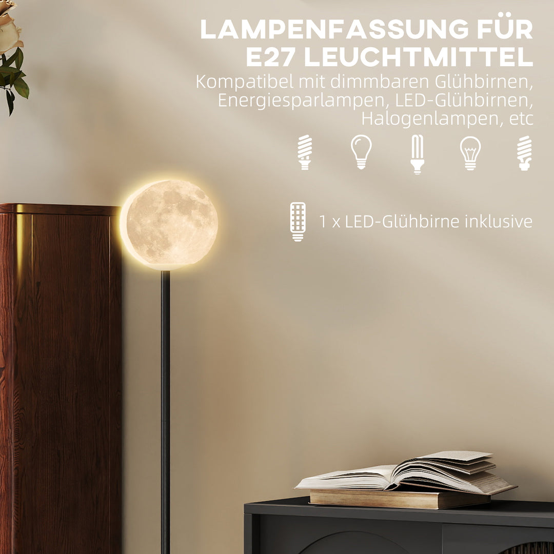 Gulvlampe med måneskærm, fodkontakt, 3 farvetemperaturer, metal, sort
