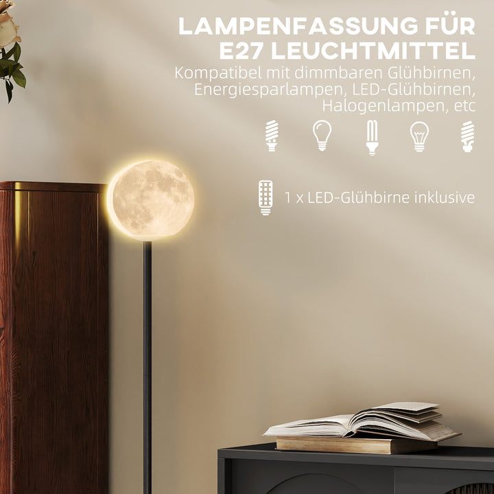 Gulvlampe med måneskærm, fodkontakt, 3 farvetemperaturer, metal, sort