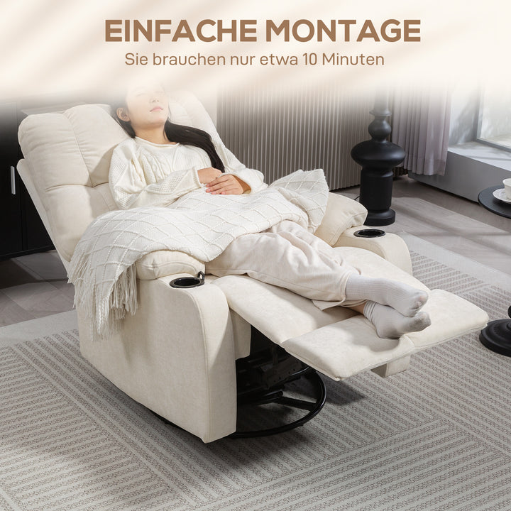 Afslappende lænestol med fodstøtte, lænestol, drejelig, op til 150 kg, stålstel, 88 x 96 x 108 cm, beige