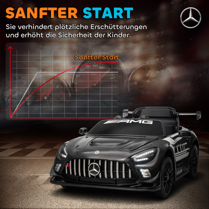 Mercedes elektrisk børnekøretøj, 12V batteri, LED-lys, musikfunktion, horn, alder 3-8, sort