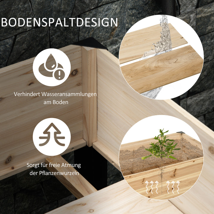 Hævet havebed, plantekasse, blomsterkasse, blomsterpotte, urtehave med fiberdug, massivt træ, stål, natur og sort, 120 x 60 x 74 cm