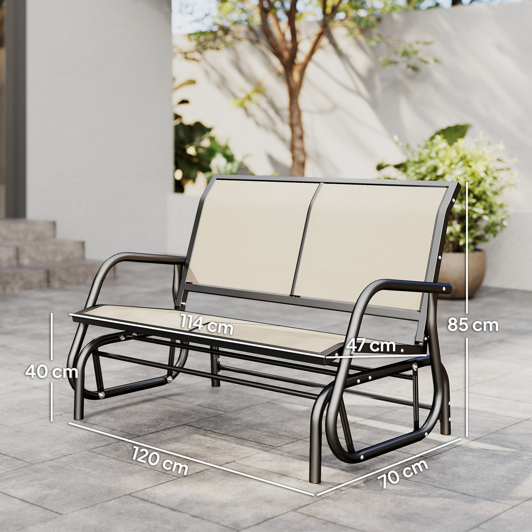 2-Personers gyngestol havebænk med vippemekanisme havegyngesæde lavet af metal parkbænk lasteevne op til 200 kg havemøbler til have, terrasse, 120 x 70 x 85 cm sort + beige