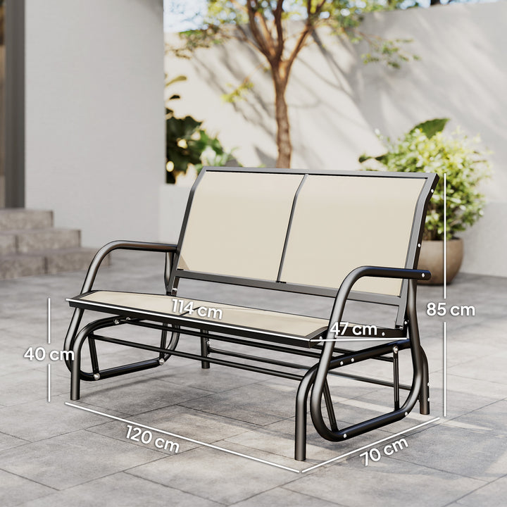 2-Personers gyngestol havebænk med vippemekanisme havegyngesæde lavet af metal parkbænk lasteevne op til 200 kg havemøbler til have, terrasse, 120 x 70 x 85 cm sort + beige