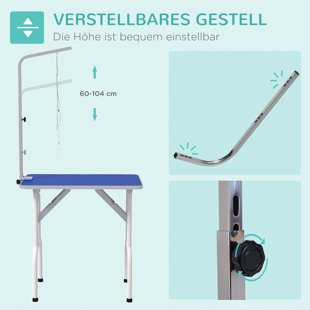 Kæledyrstrimlerbord til styling, børstning og vask af kæledyr, metal, blå