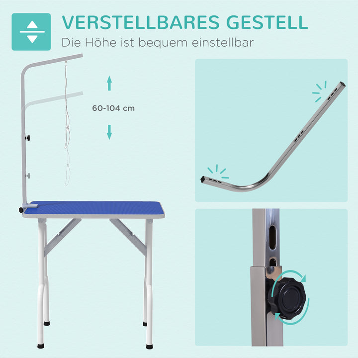 Kæledyrstrimlerbord til styling, børstning og vask af kæledyr, metal, blå