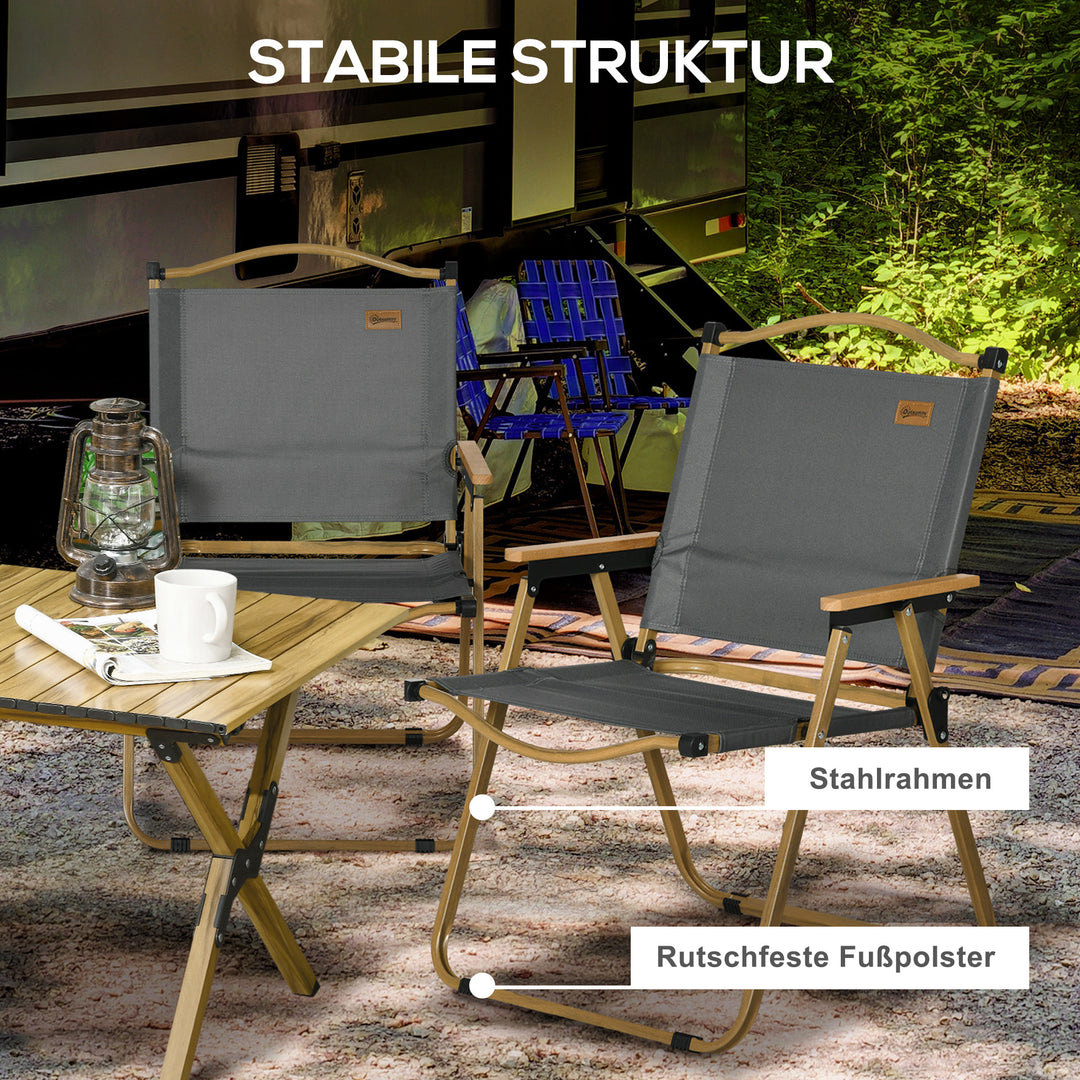 Campingstole, 2 x strandstole, foldbare, stål, trælook, mørkegrå