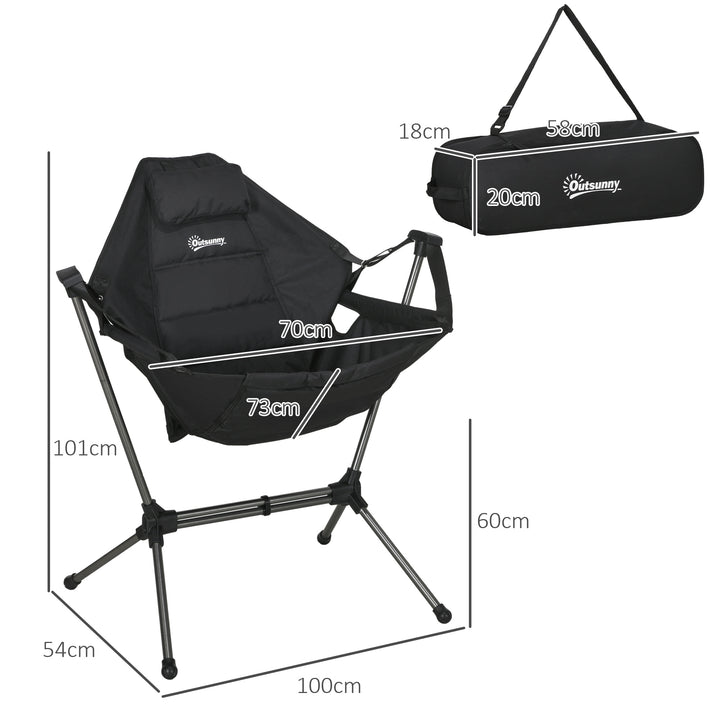 Foldbar campinggyngestol med justerbar ryglæn, aluminiumsramme, 54 x 100 x 101 cm, sort