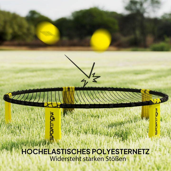 Rundnetsæt spilsæt med spilnet 3 bolde bæretaske boldpumpe spikeballsæt 92 x 20 cm gul
