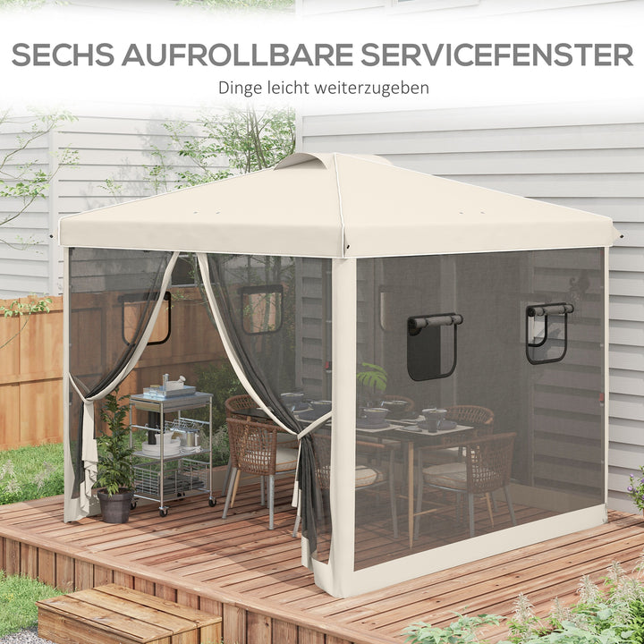 Foldepavillon, højdejusterbar, netgardiner, bæretaske, metalramme, 3 x 3 x 3 m, beige