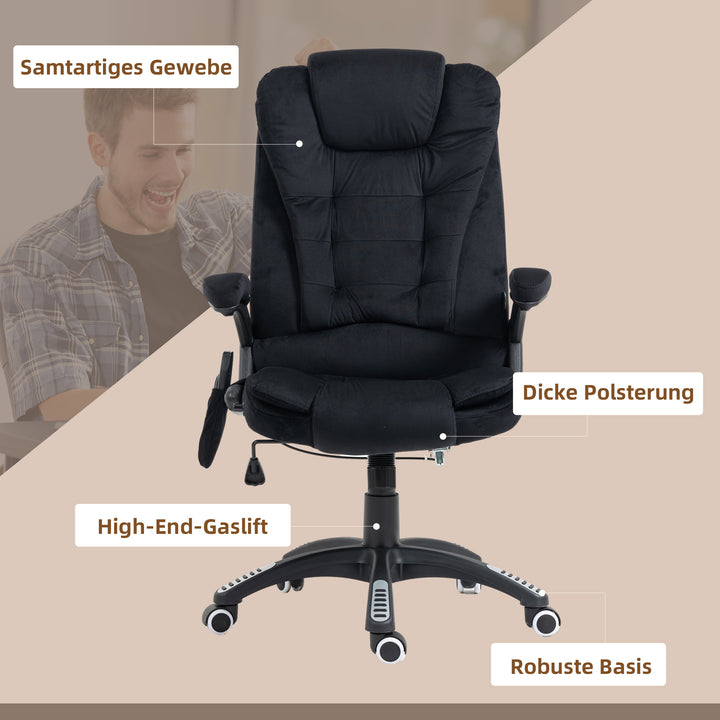 Kontorstol med massage- og varmefunktion, ergonomisk, højdejusterbar, sort