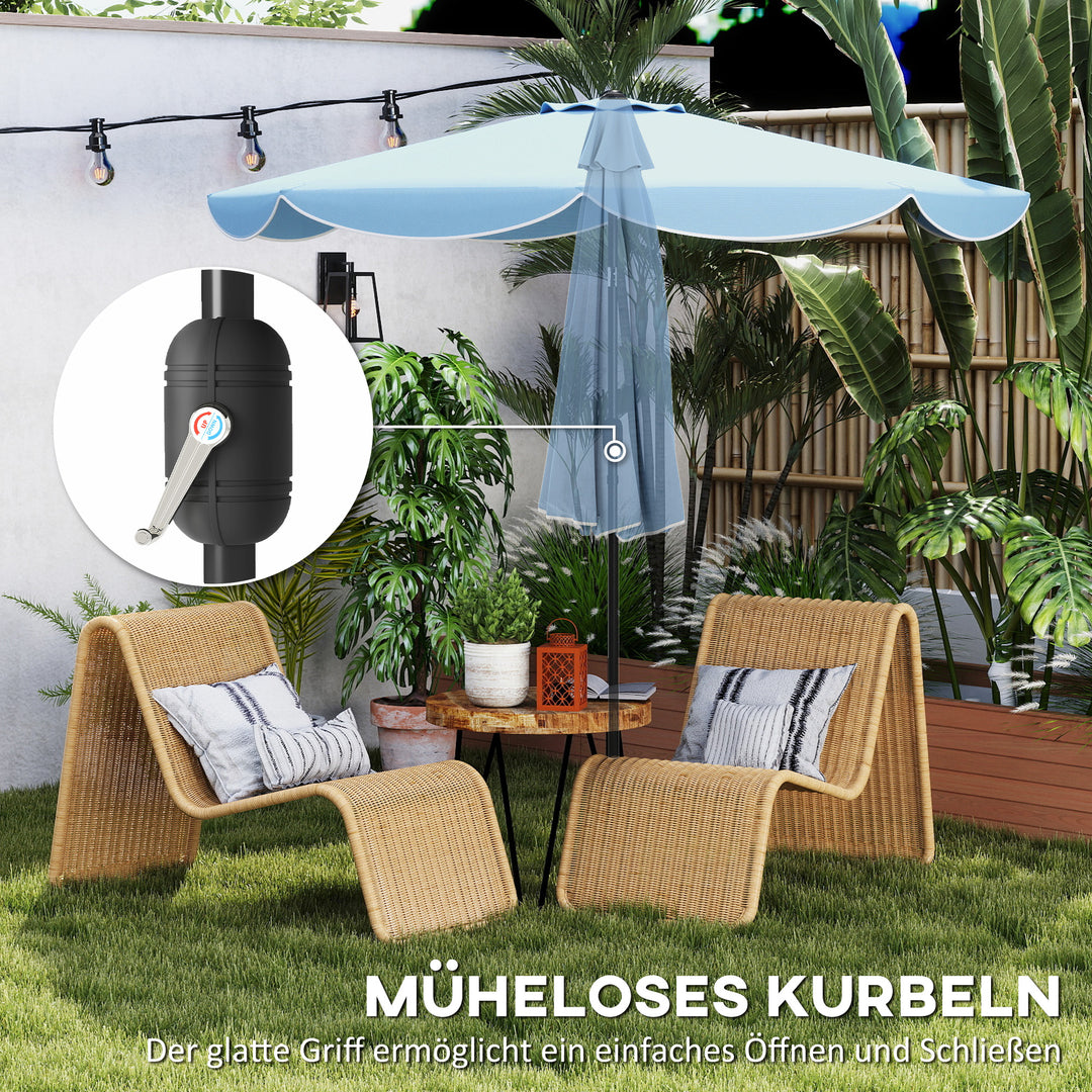 Rund parasol, balkonparasol, strandparasol med 3 vippepositioner, håndsving, 8 ribber, Ø265 x 235H cm, himmelblå