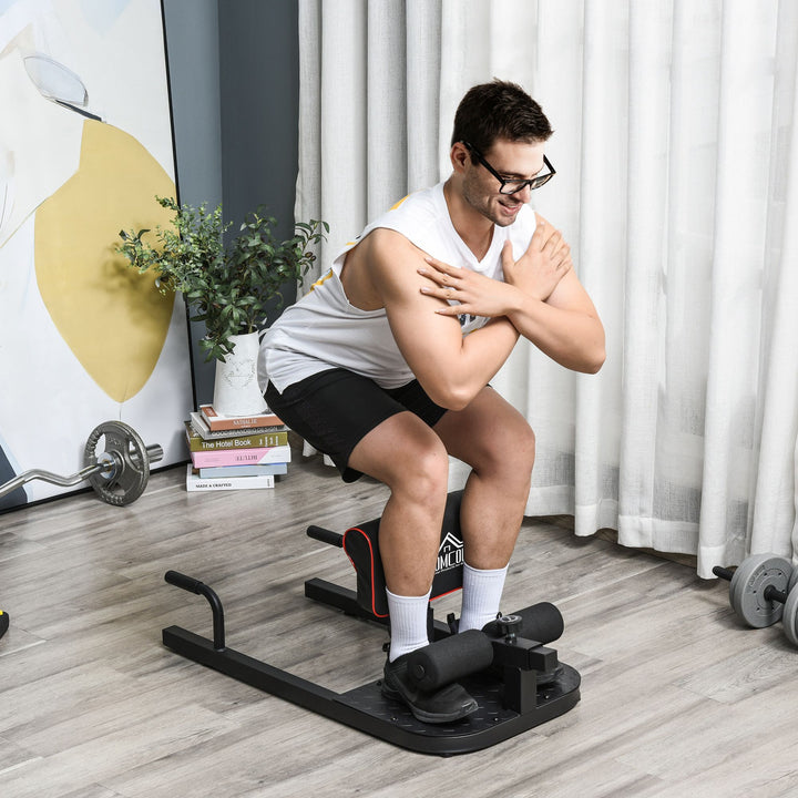 Sissy squat squat trainer bentræner mavetræner baldetræner 3 i 1 træner justerbar op til 120 kg stål sort 50 x 97 x (44,5–56,5) cm