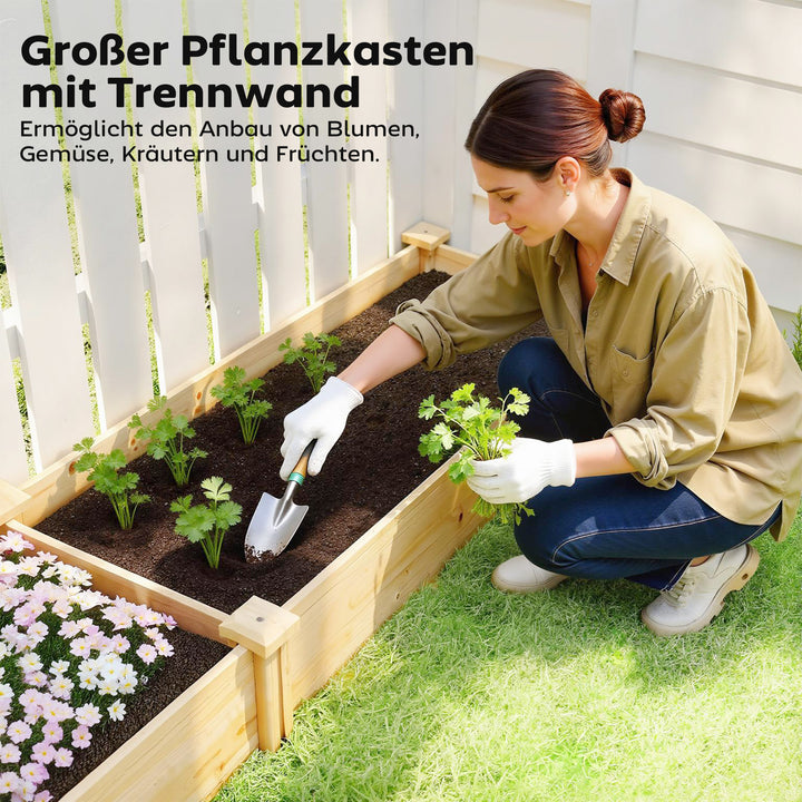 Højbed i træ, plantebed med skillevæg, åben bund, kold ramme, havebed 235 x 66 x 26 cm, naturtræ