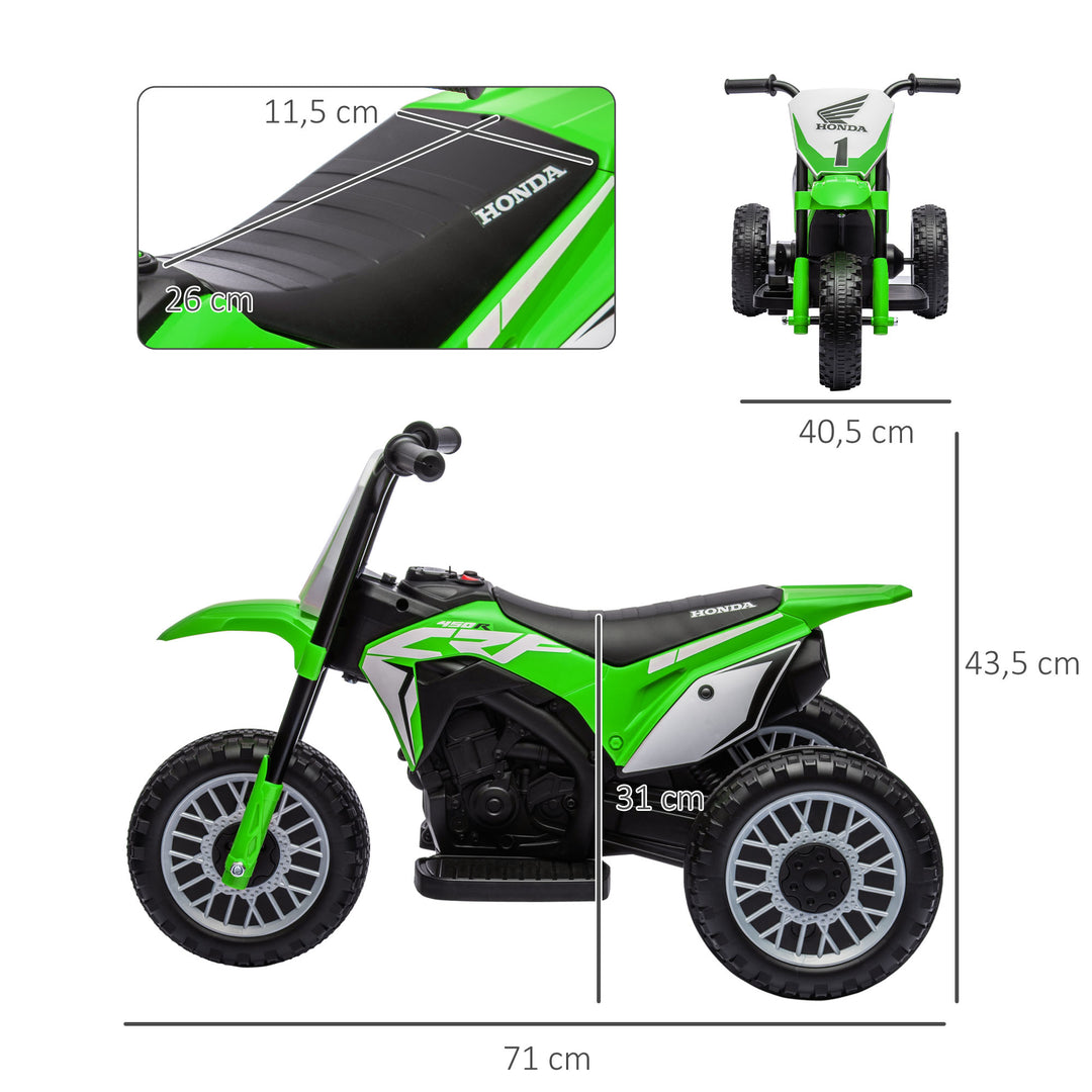 Honda elektrisk børnemotorcykel, 3 km/t, lydeffekter, til 18-36 måneder, grøn