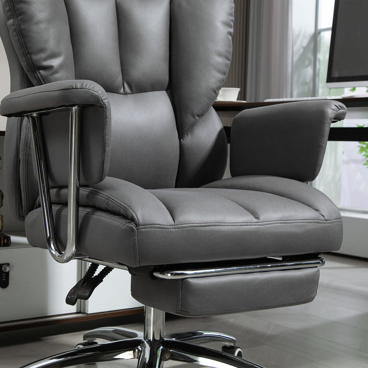 Ergonomisk kontorstol, polstret, med fodstøtte, justerbar ryglæn, 360° drejbar, mørkegrå