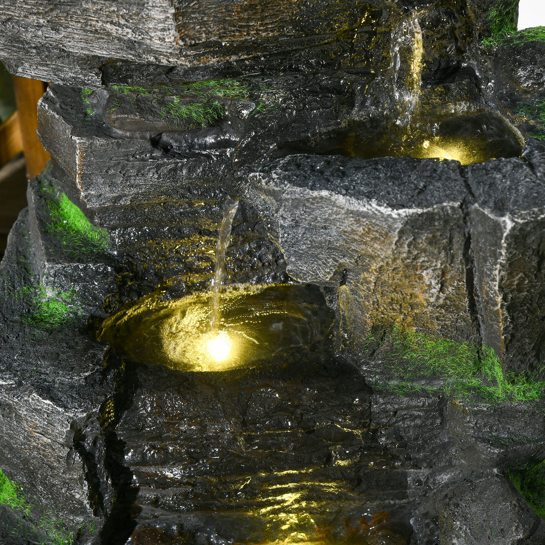 Havefontæne, stenlook, 4-lags, soldrevet, led'er, 57 cm højde, harpiks, grå/brun