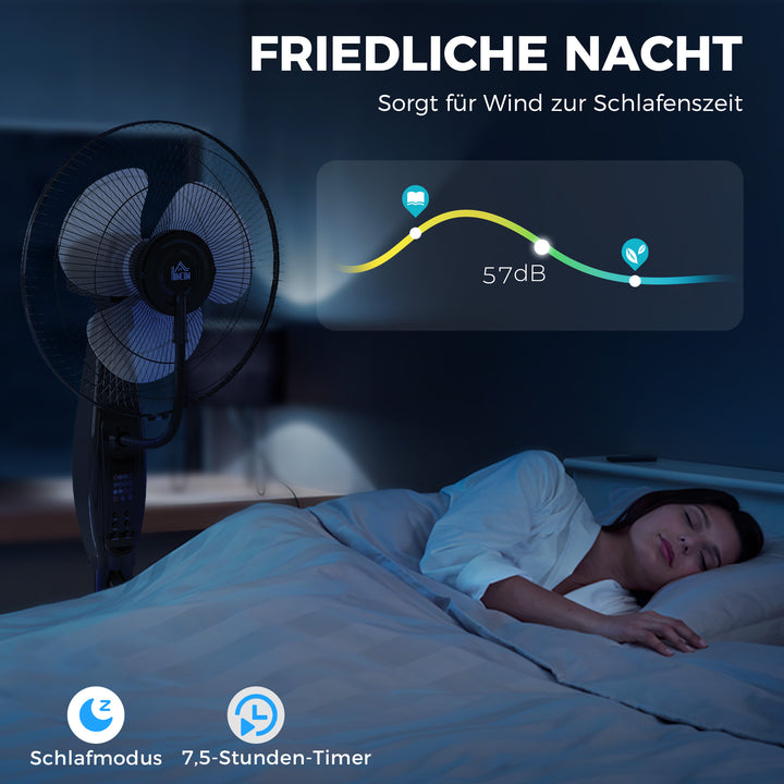 Ventilator, tågeventilator, 3 hastigheder, timer, luftfugter, sort