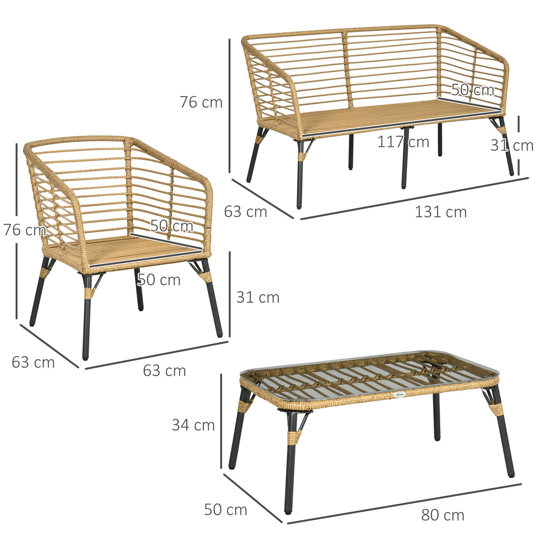 Havemøbelsæt til 4 personer, rattan siddesæt med hynder, boho-stil balkonmøbler, sand + mørkegrå