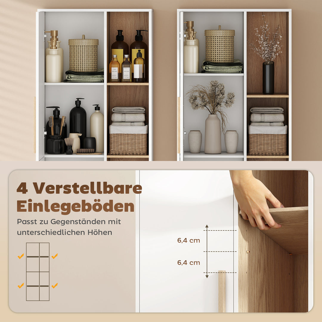 176 cm høj reol, 4 åbne hylder, 2 skabe, fritstående reol, MDF, hvid