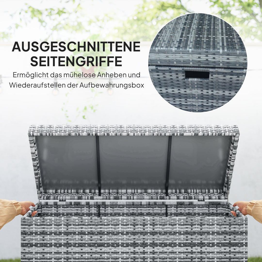 Rattan pudeboks 380l vejrbestandig pudeboks med låg opbevaringsplads uv-resistent 130 x 61 x 65 cm mørkegrå