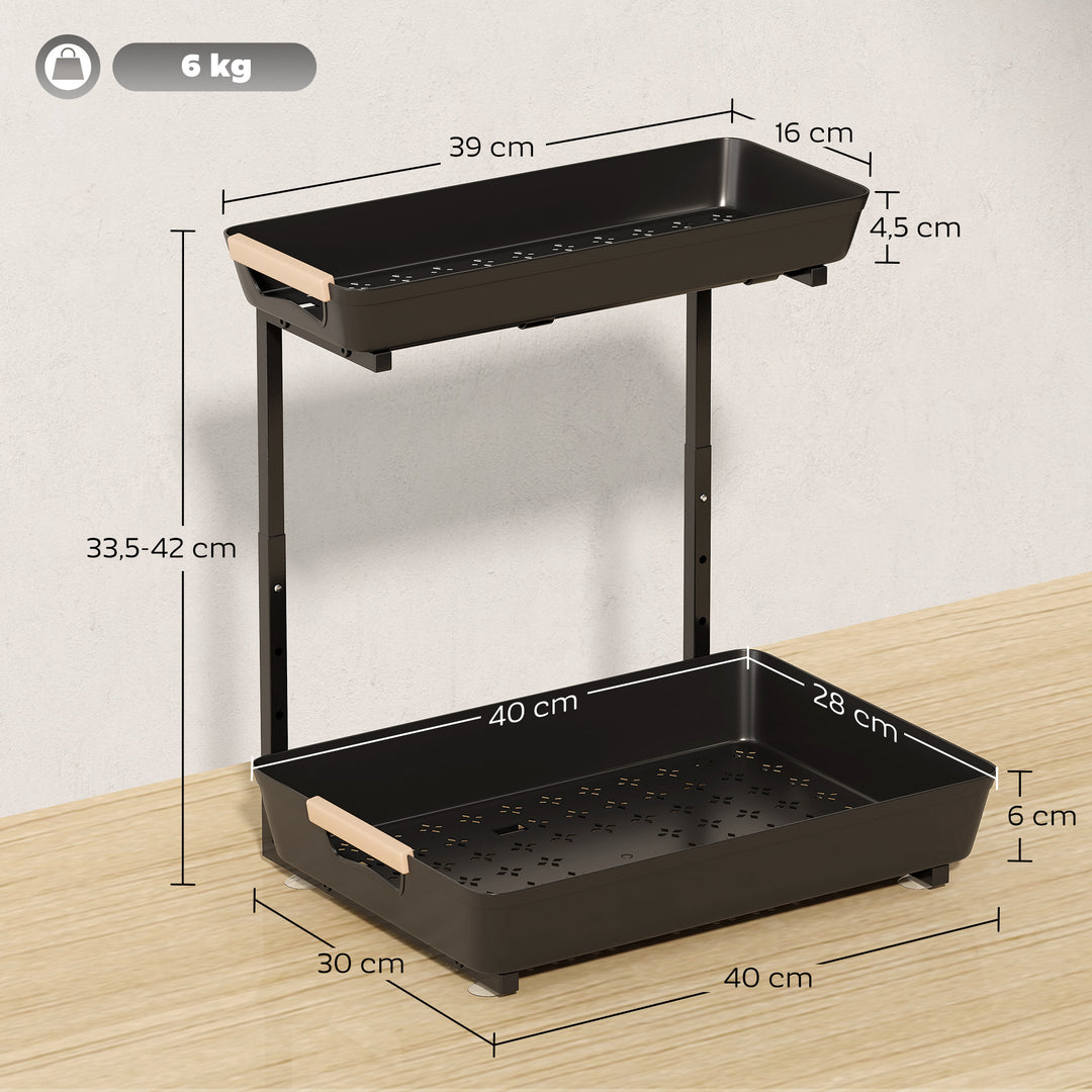 Køkkenreol, højdejusterbar stående reol med 2 kurve, kaffebar 40 x 30 x 33,5-42 cm