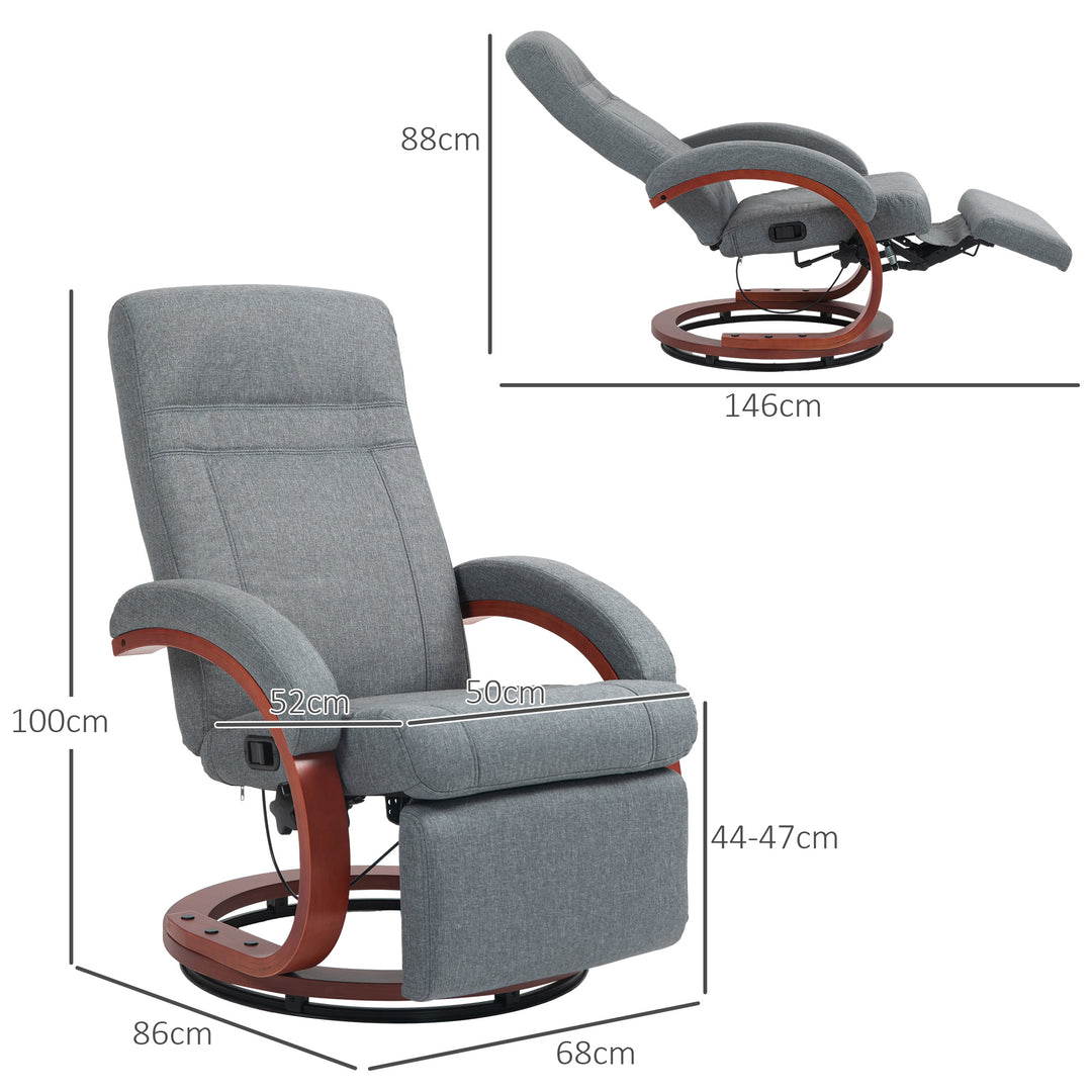 Afslappende stol med foldbar fodstøtte, drejelig, lænelæn, linnedlook, op til 140 kg, grå