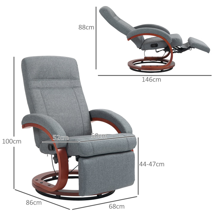 Afslappende stol med foldbar fodstøtte, drejelig, lænelæn, linnedlook, op til 140 kg, grå