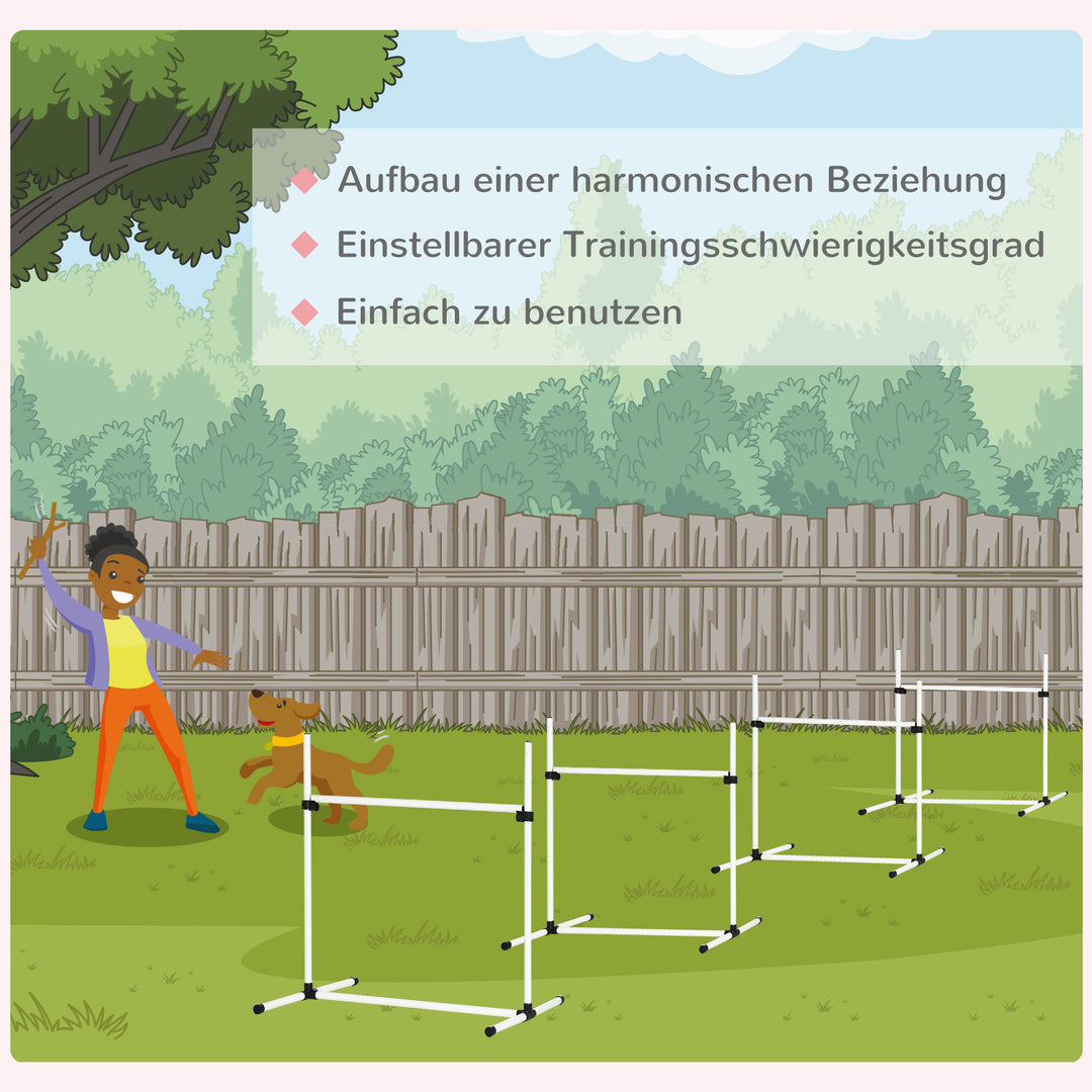 Agility set hunde 4-delt agilityudstyr til hundetræning plug-in forhindringssæt med 4 højdejusterbare forhindringer bæretaske koordinationstræning agilitysæt til spil træning