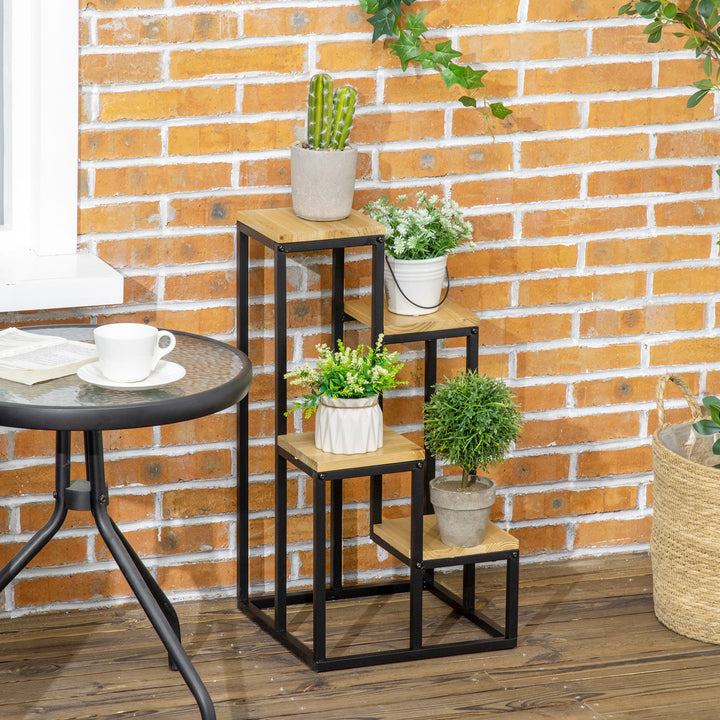 Industrielt plantestativ med 4 hylder, blomstertrappe, 34 cm x 34 cm x 66 cm, naturlig + sort